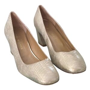 Stuart Weitzman MaryMid Platino Washed Python Pump Gold Leather Heel SZ 10M